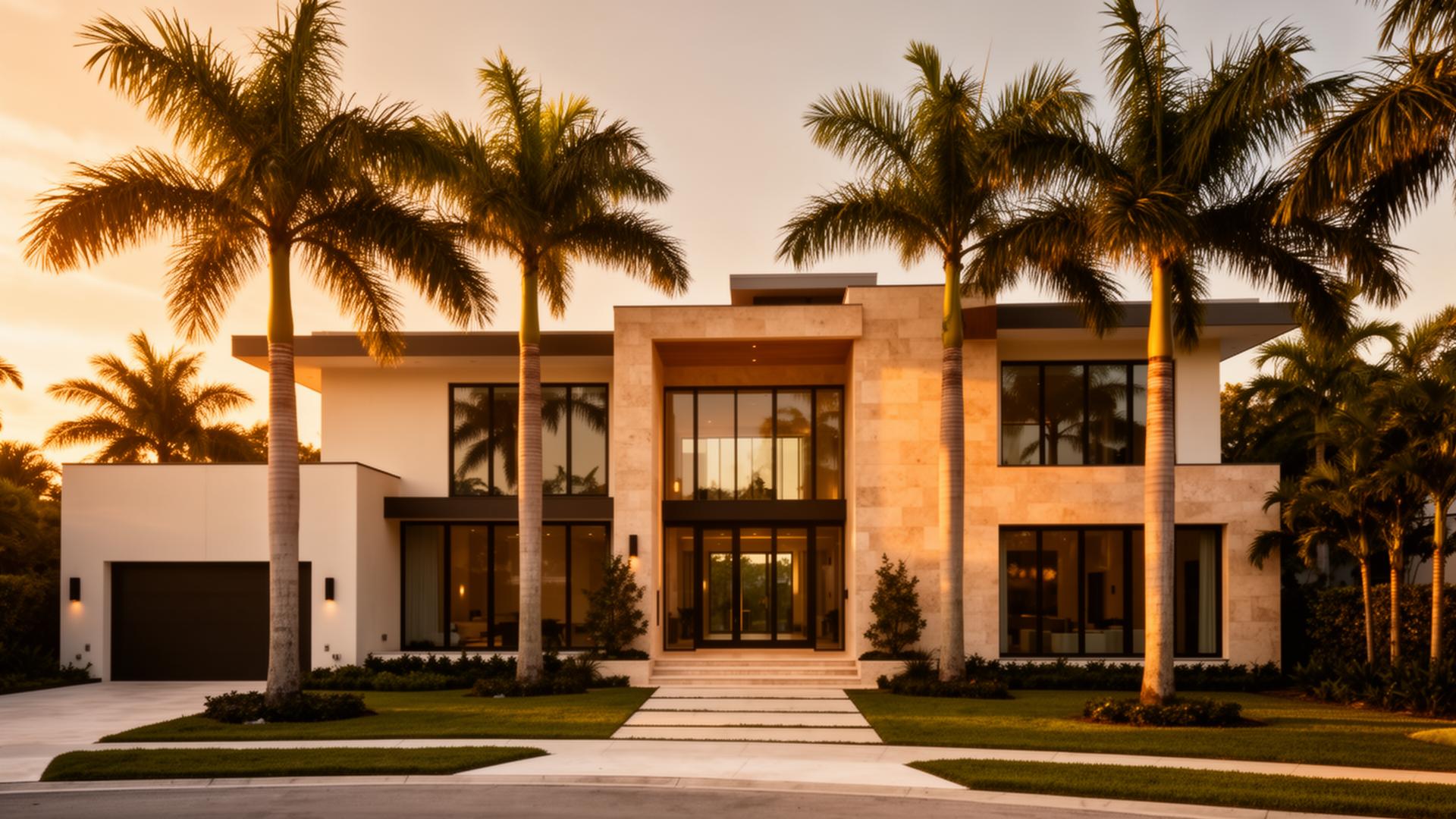 Luxury custom home exterior built by Rizo Homes in Delray Beach, Florida, featuring coastal architecture and a manicured front entrance